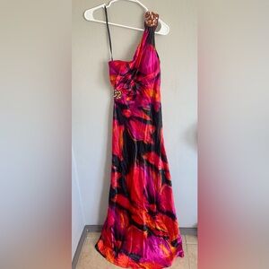 Vibrant Pink and Red Maxi Dress gown sz 5/6 one shoulder Y2K
